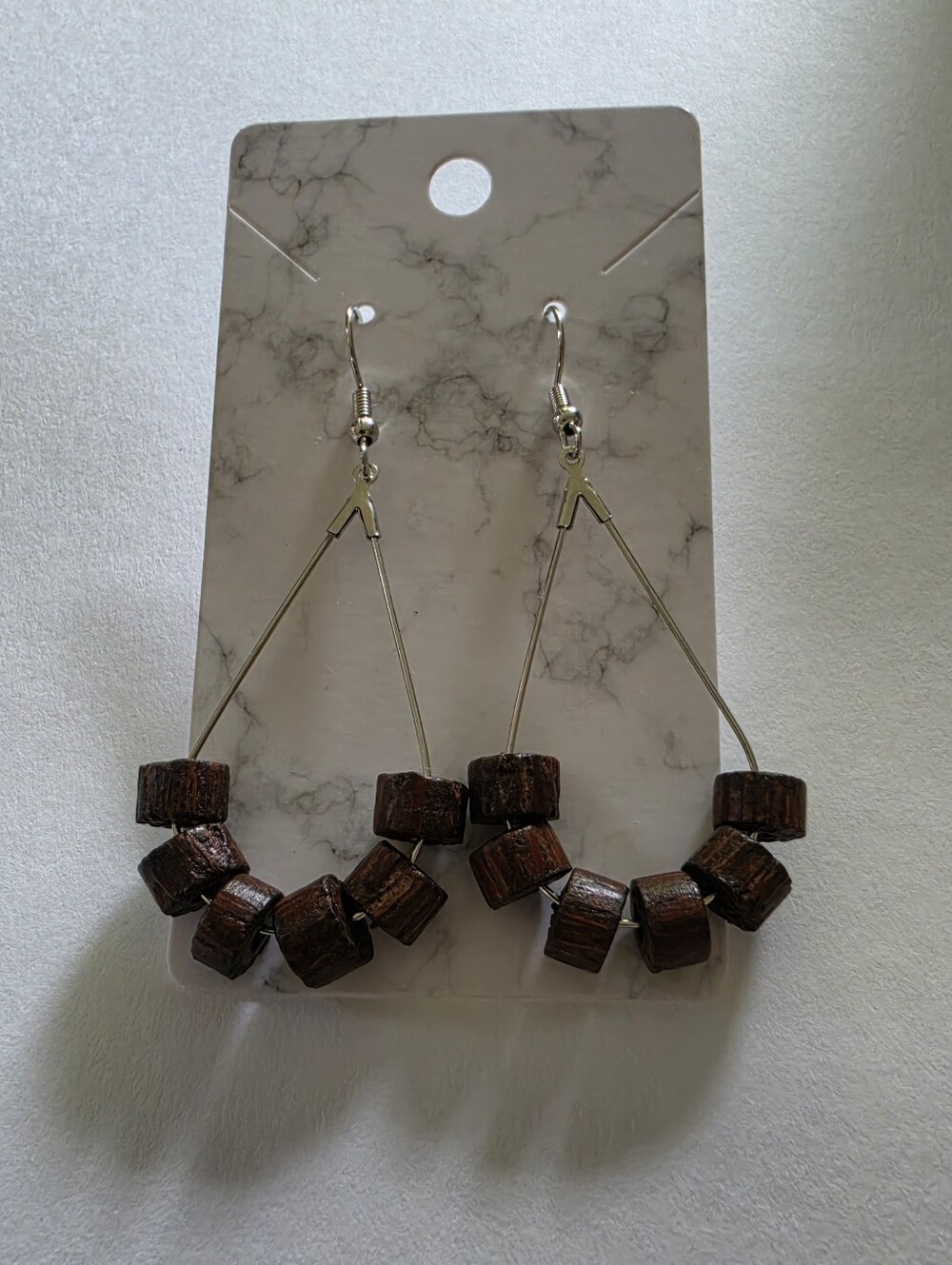Silver And Brown Beaded Teardrop Earrings